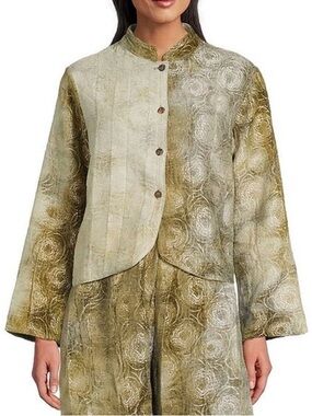 Bryn Walker Jacket‎ Womens XS Green Textured Velvet Mandarin Collar Cropped